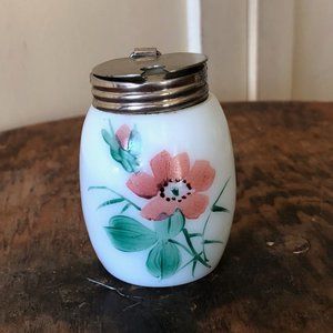 Vintage Milk Glass hand painted mustard pot